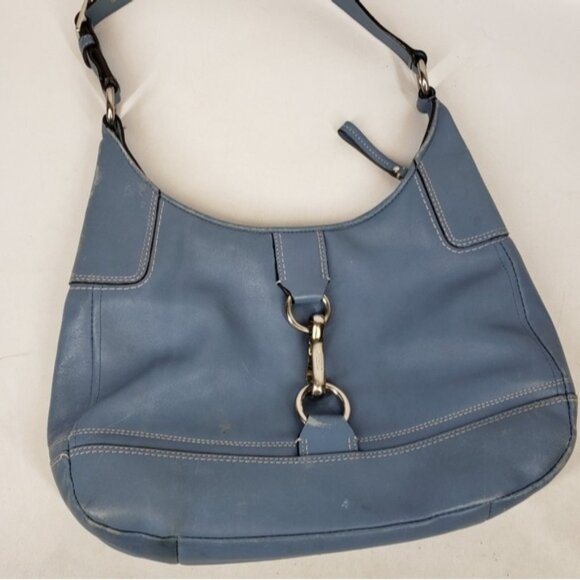 COPY - Coach Blue Leather Shoulder Bag Satchel Silver Hardware Single Strap Lin… - Picture 2 of 16